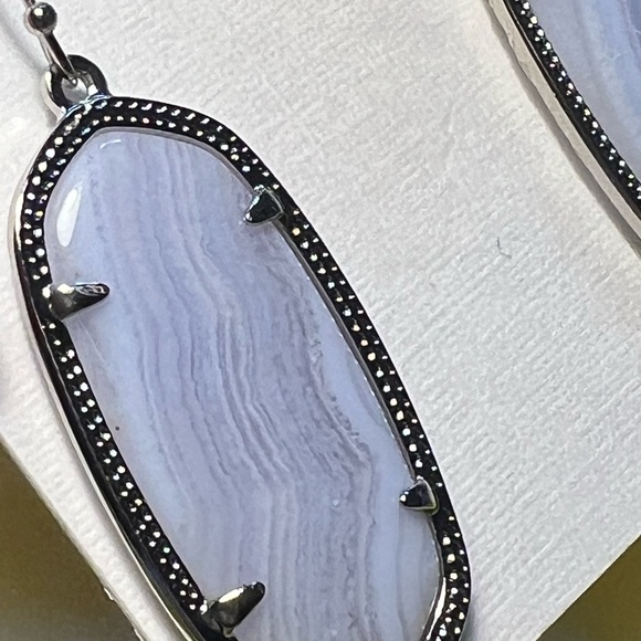 NWT Kendra Scott Elle Earrings Blue Lace Agate & Silver Rare & So Beautiful! - Picture 8 of 9